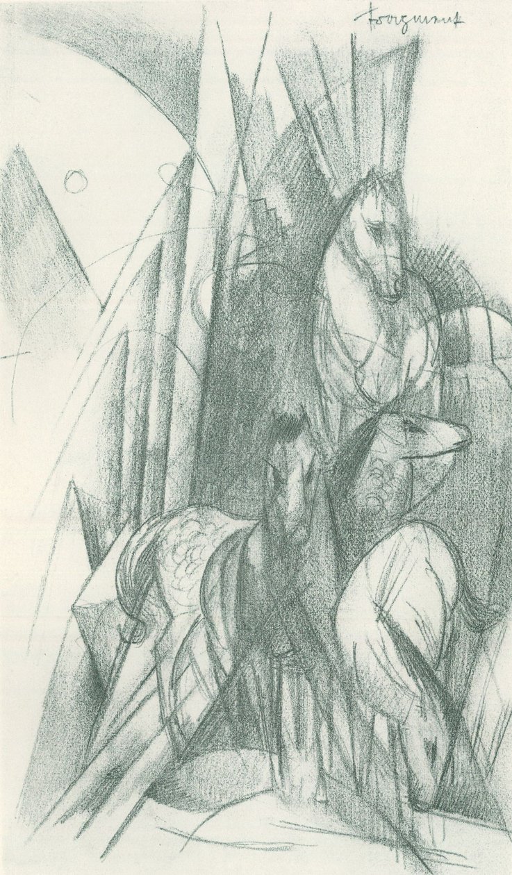 Hevosten ja abstraktien muotojen koostumus tekijältä Franz Marc