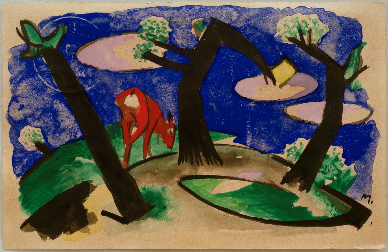 Maisema punaisen eläimen kanssa tekijältä Franz Marc