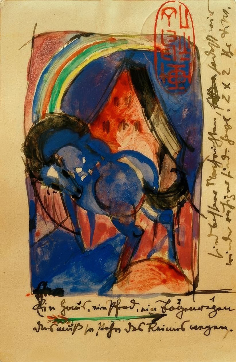 Pferd und Haus mit Regenbogen tekijältä Franz Marc