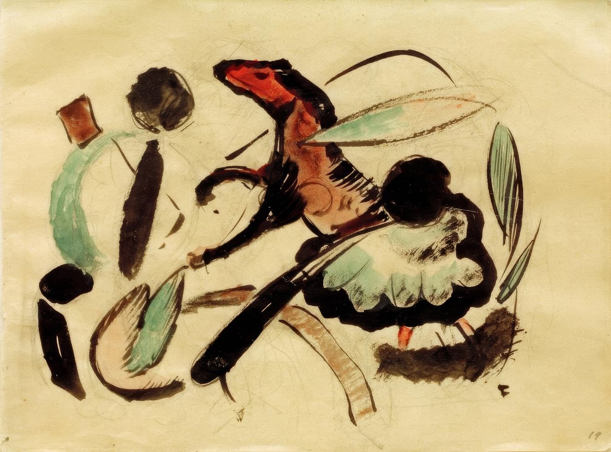 Springendes Pferd mit pflanzlichen Formen tekijältä Franz Marc