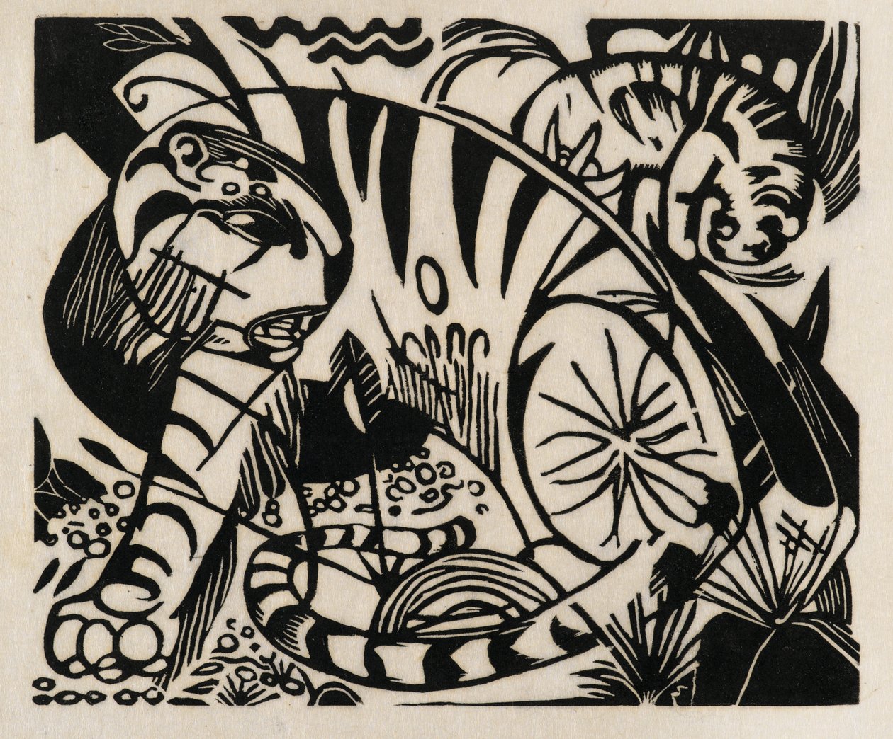 Tiger, 1912 (puupiirros japanilaiselle paperille) tekijältä Franz Marc