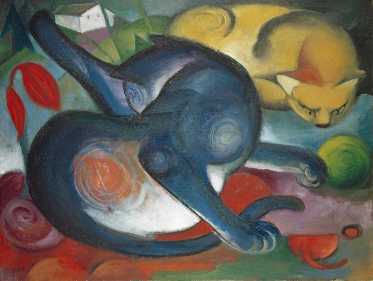 Kaksi kissaa, sininen ja keltainen, 1912 tekijältä Franz Marc