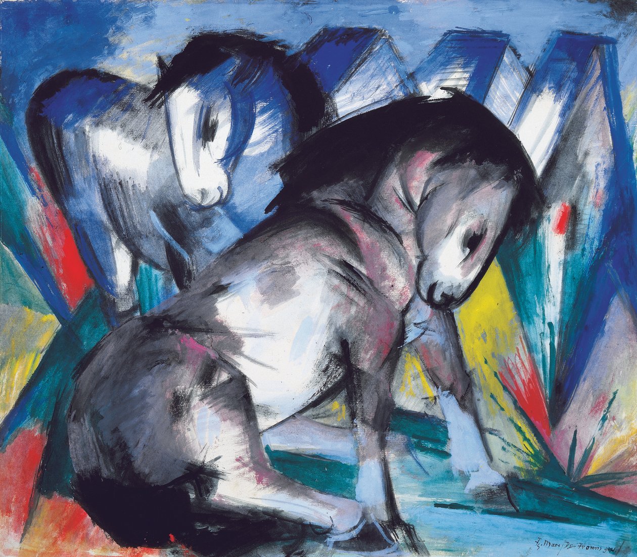 Kaksi hevosta, 1913 tekijältä Franz Marc