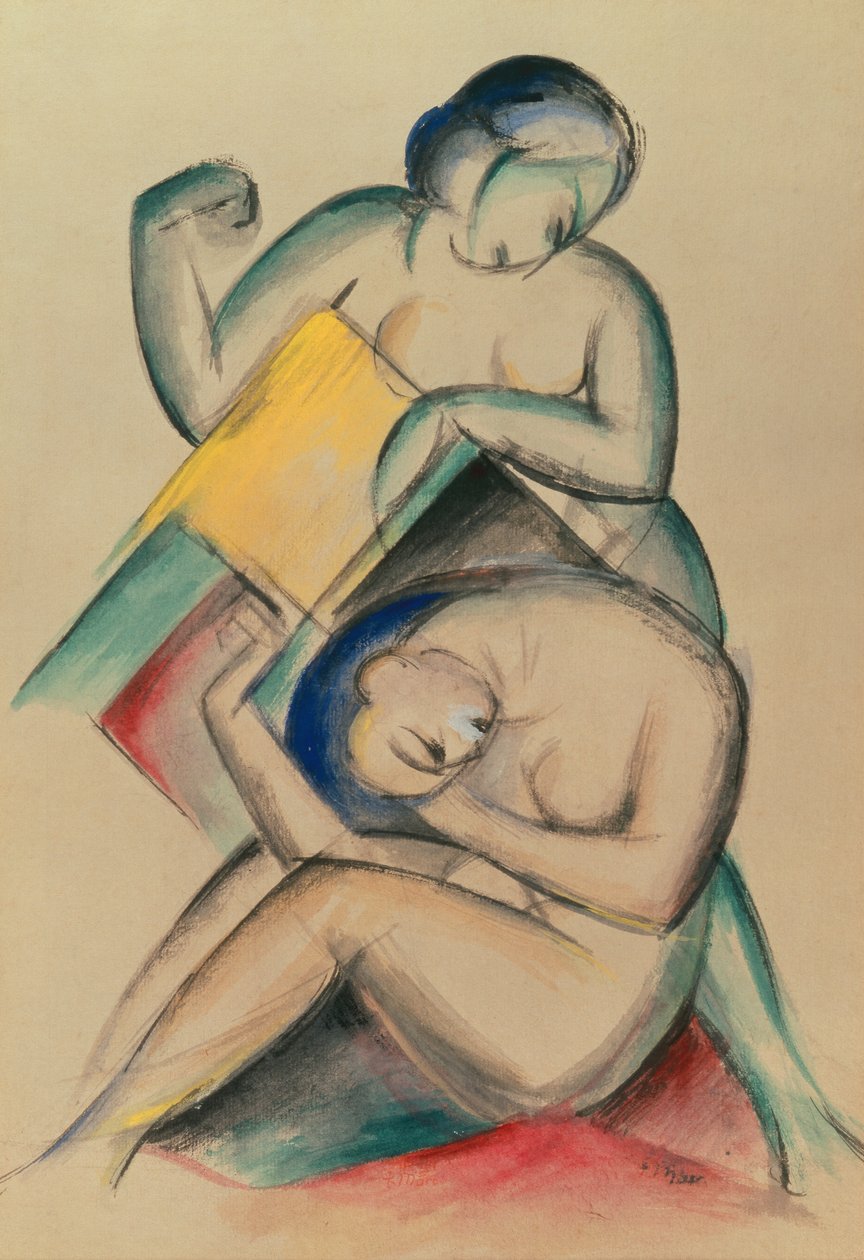 Kaksi alastonnaista, n. 1910-1915 (guassi ja akvarelli paperille) tekijältä Franz Marc