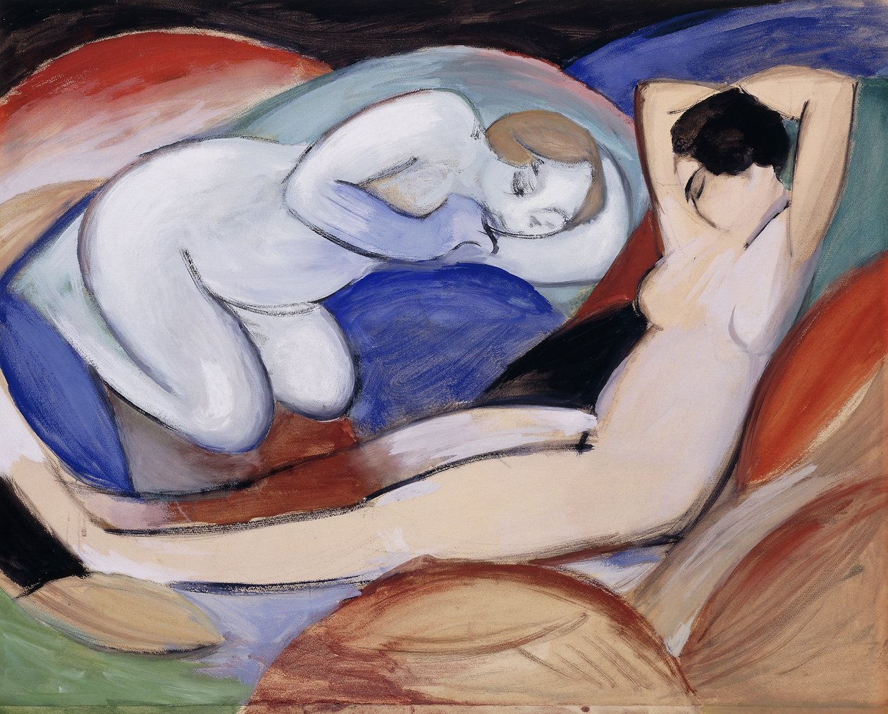 Kaksi makuuasentoa; Kaksi makaavaa alastonkuvaa, 1912 tekijältä Franz Marc