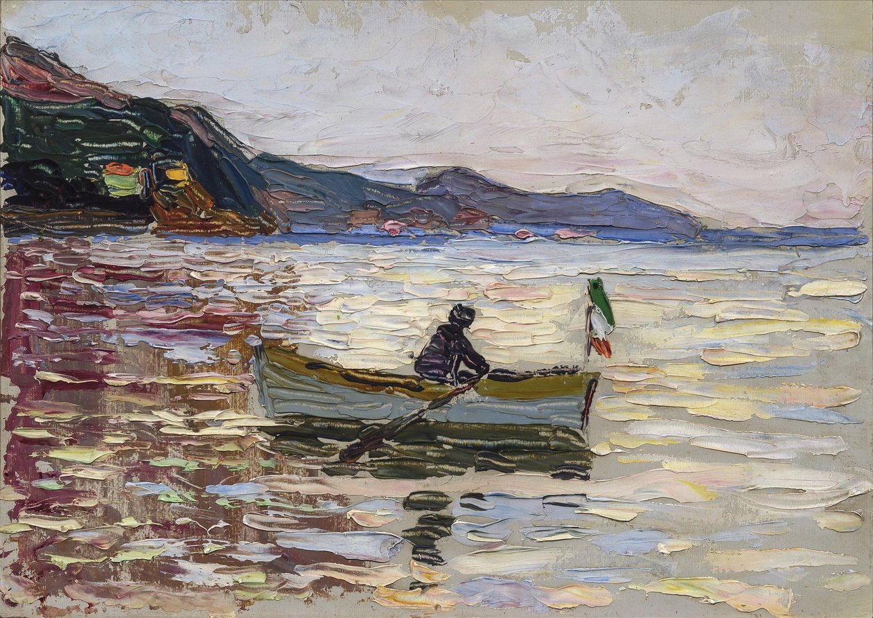 ""Näkymä Rapalloon veneellä merellä"" (Rapallo Boat On The Sea) Wassily Kandinskyn (tai Wassily Kandinski tai Kandinskij) maalaus tekijältä Franz Marc