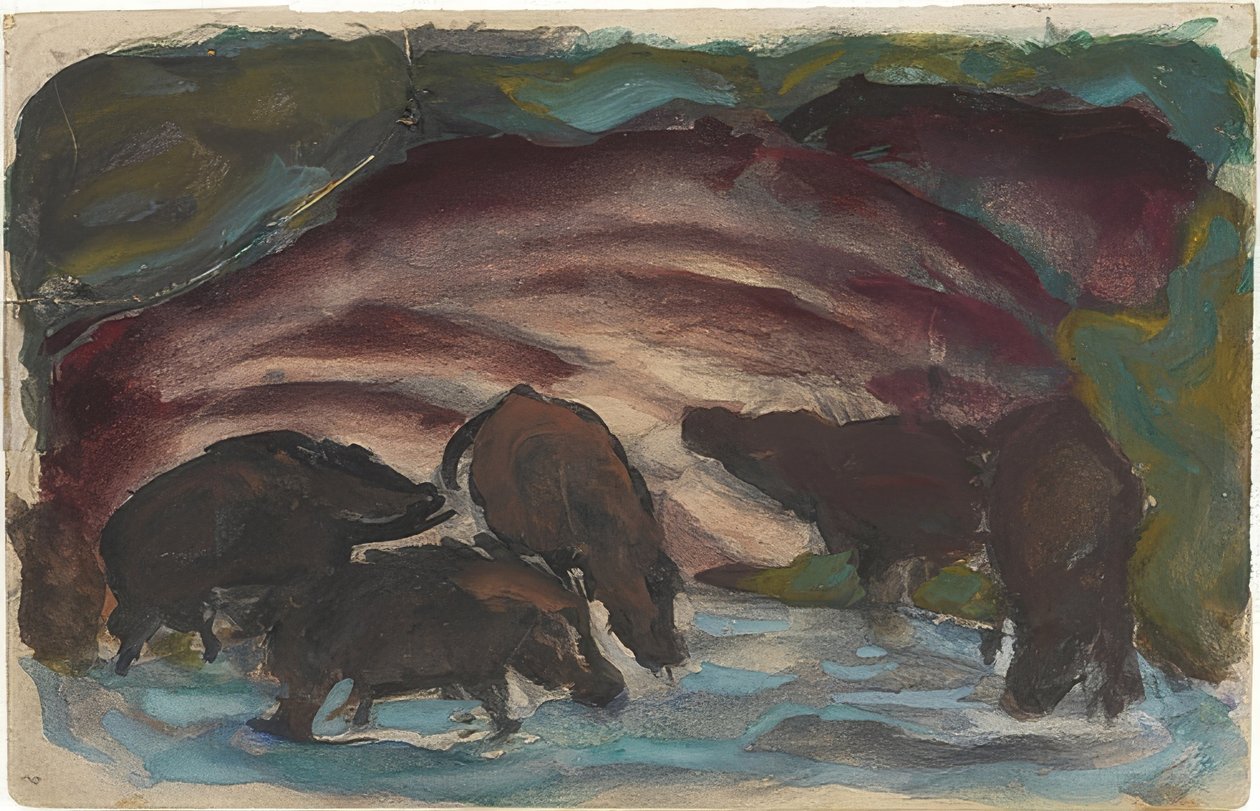 Villisikoja veden äärellä. 1910-11 tekijältä Franz Marc