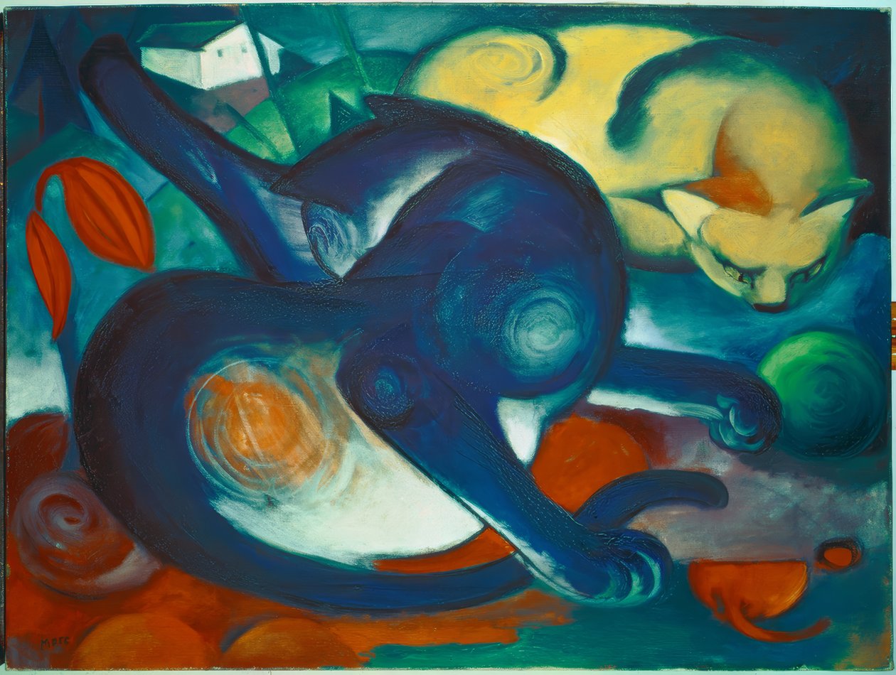 Kaksi kissaa, sininen ja keltainen tekijältä Franz Marc
