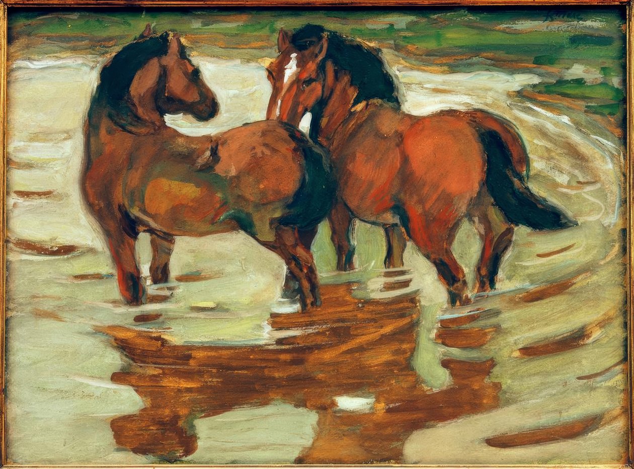 Zwei Pferde in der Schwemme tekijältä Franz Marc