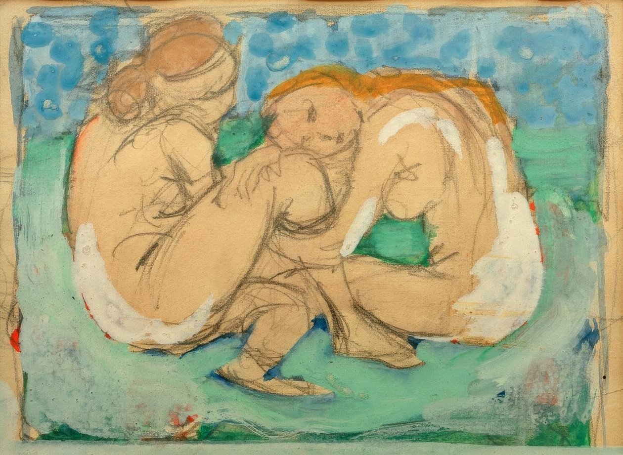 Zwei weibliche Akte auf Blau tekijältä Franz Marc
