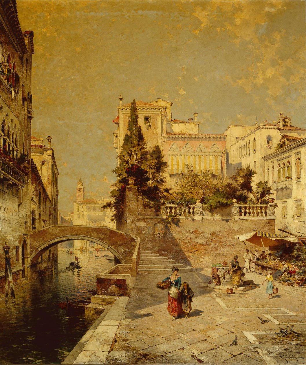 Fondamenta Zorzi, Campiello Santa Barbara, Venetsia (öljy kankaalle) tekijältä Franz Richard Unterberger