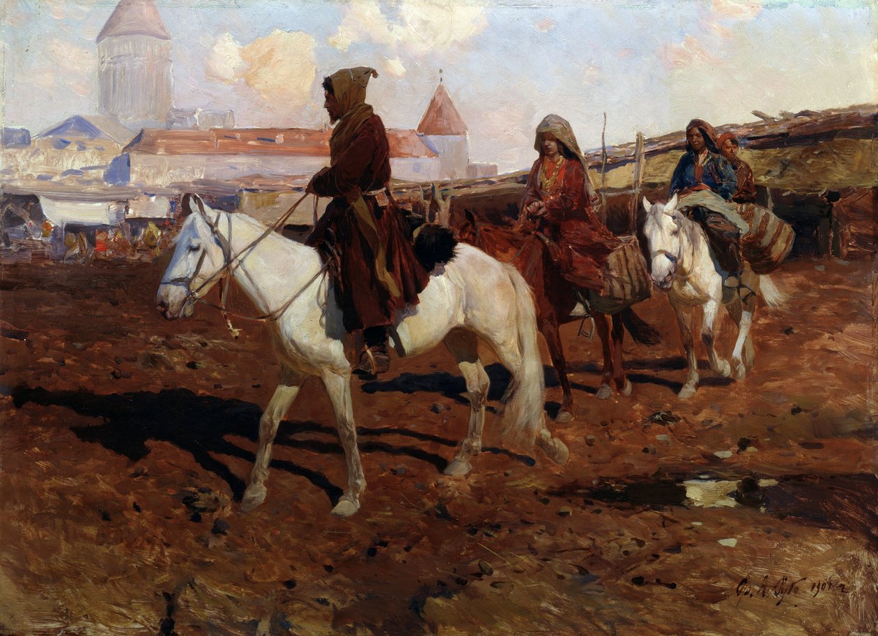 Idässä (Idässä). Franz Roubaud (1856-1928) maalaus. Öljy puulle, 67,5 x 49 cm tekijältä Franz Roubaud