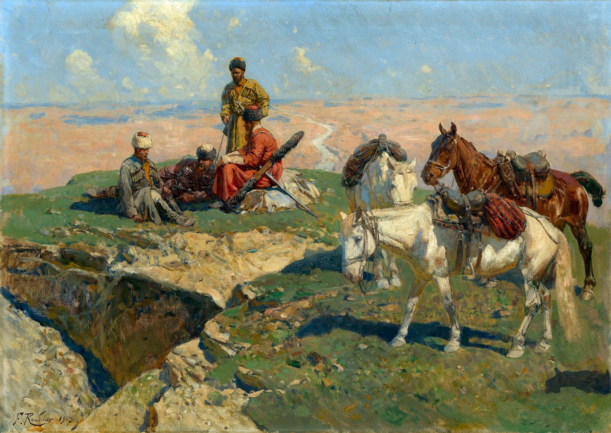 Kaukasialaisten soturien pysähtyminen - Franz Roubaud