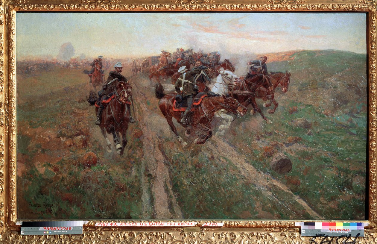 Kohtaus Kuryuk Daran taistelusta heinäkuussa 1854. Franz Roubaud (1856-1928) maalaus. Öljy kankaalle tekijältä Franz Roubaud