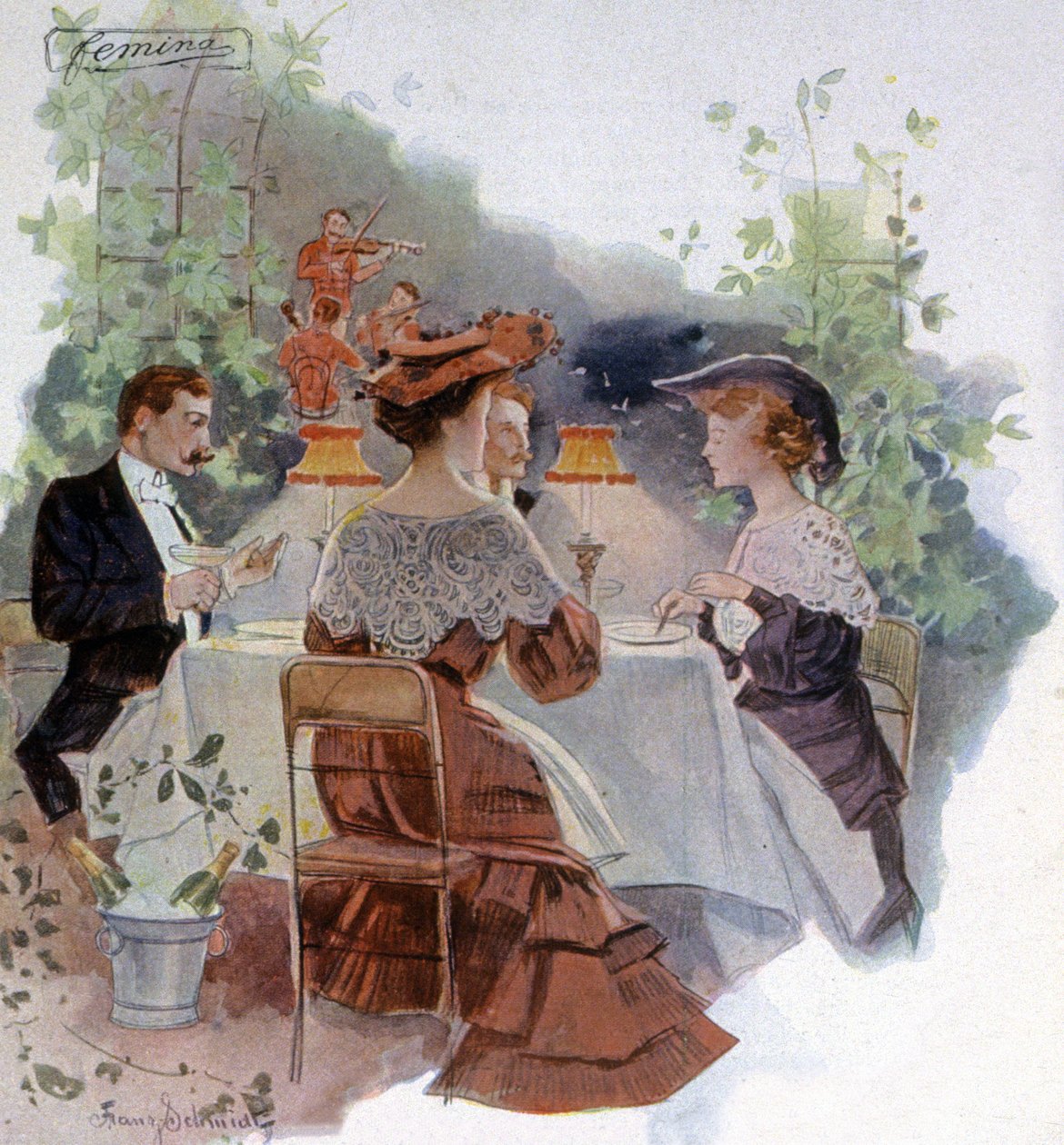 Illallinen Bois de Boulognen ravintolassa, noin 1900 (kuva tekijältä Franz Schmidt