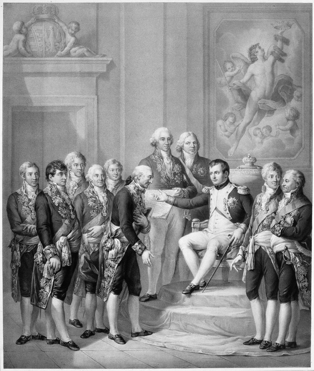 Napoleon (1769-1821) perustuslain myöntäminen Varsovan herttuakunnalle, 1843 tekijältä Franz Seraph Hanfstaengel