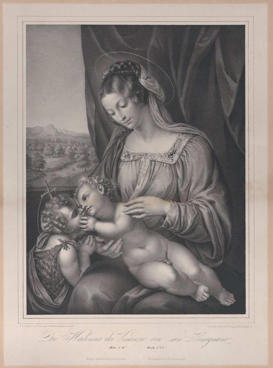 Neitsyt ja lapsi pienen Johannes Kastajan kanssa, Kristus-lapsen kanssa makaamassa..., 1836. tekijältä Franz Seraph Hanfstaengl