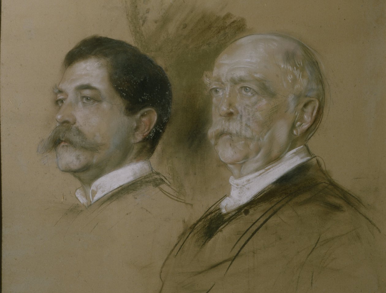 Otto von Bismarck ja hänen poikansa Herbert, ulkoministeriön valtiosihteeri 1860-90, 1892 (hiili paperilla) tekijältä Franz Seraph von Lenbach