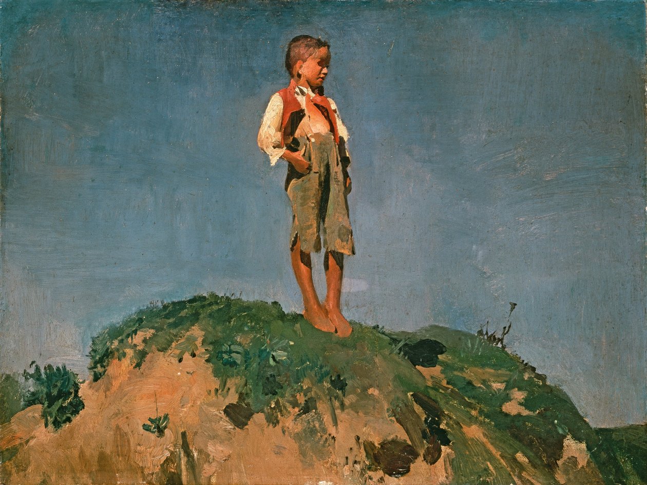 Paimenpoika ruohomäellä, noin 1859 (öljy pahville). tekijältä Franz Seraph von Lenbach