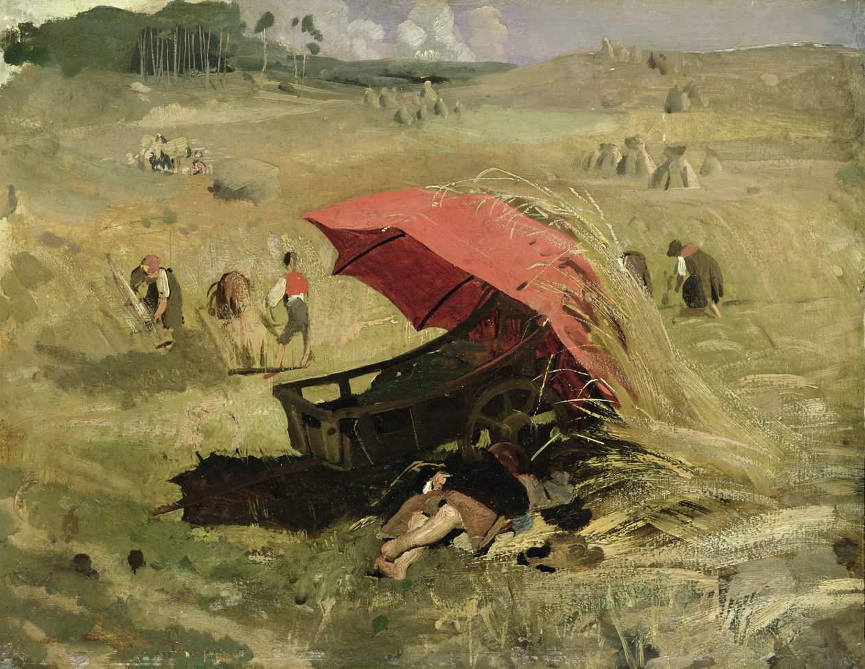 The Red Sunshade, n. 1860 (öljy paperille aluksella) tekijältä Franz Seraph von Lenbach