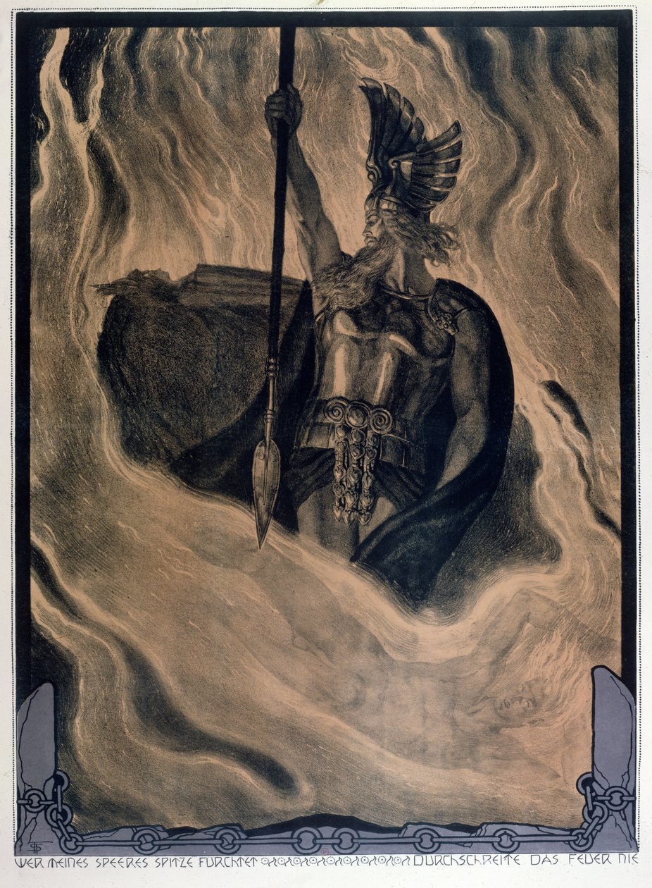 Odin Calling Up the Fire, n. 1914 (väri litho) tekijältä Franz Stassen