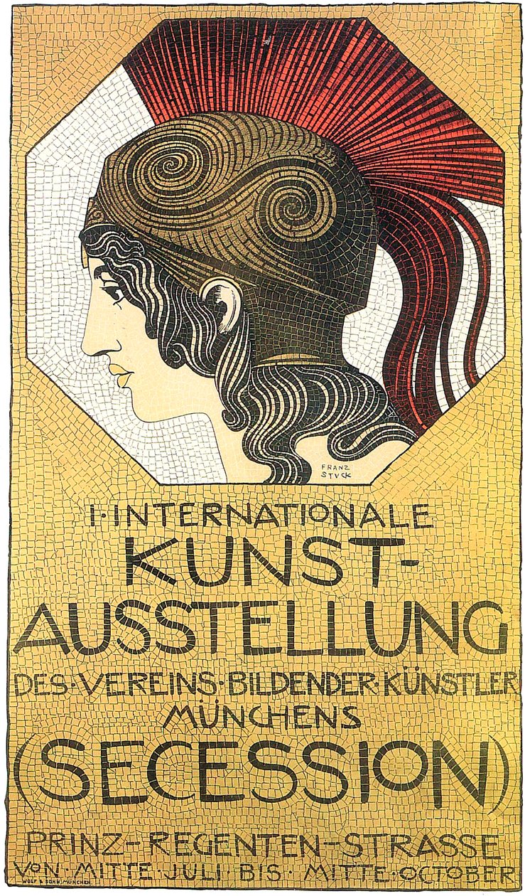 Plakat ensimmäiseen kansainväliseen taidenäyttelyyn Secession, 1893. tekijältä Franz Stuck Ritter von