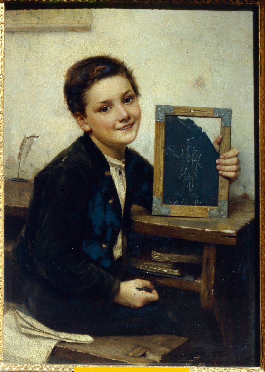 Ecolier (Schoolboy) - Franz Thonen (1851-1906) maalaus, öljy puulle, 50x38 cm tekijältä Franz Thone