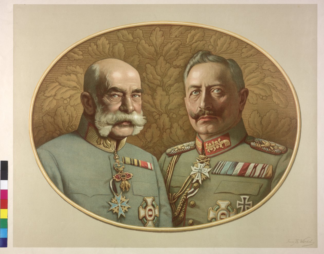 Itävallan keisari ja Vilhelm II Franz Joseph I tekijältä Franz Wurbel