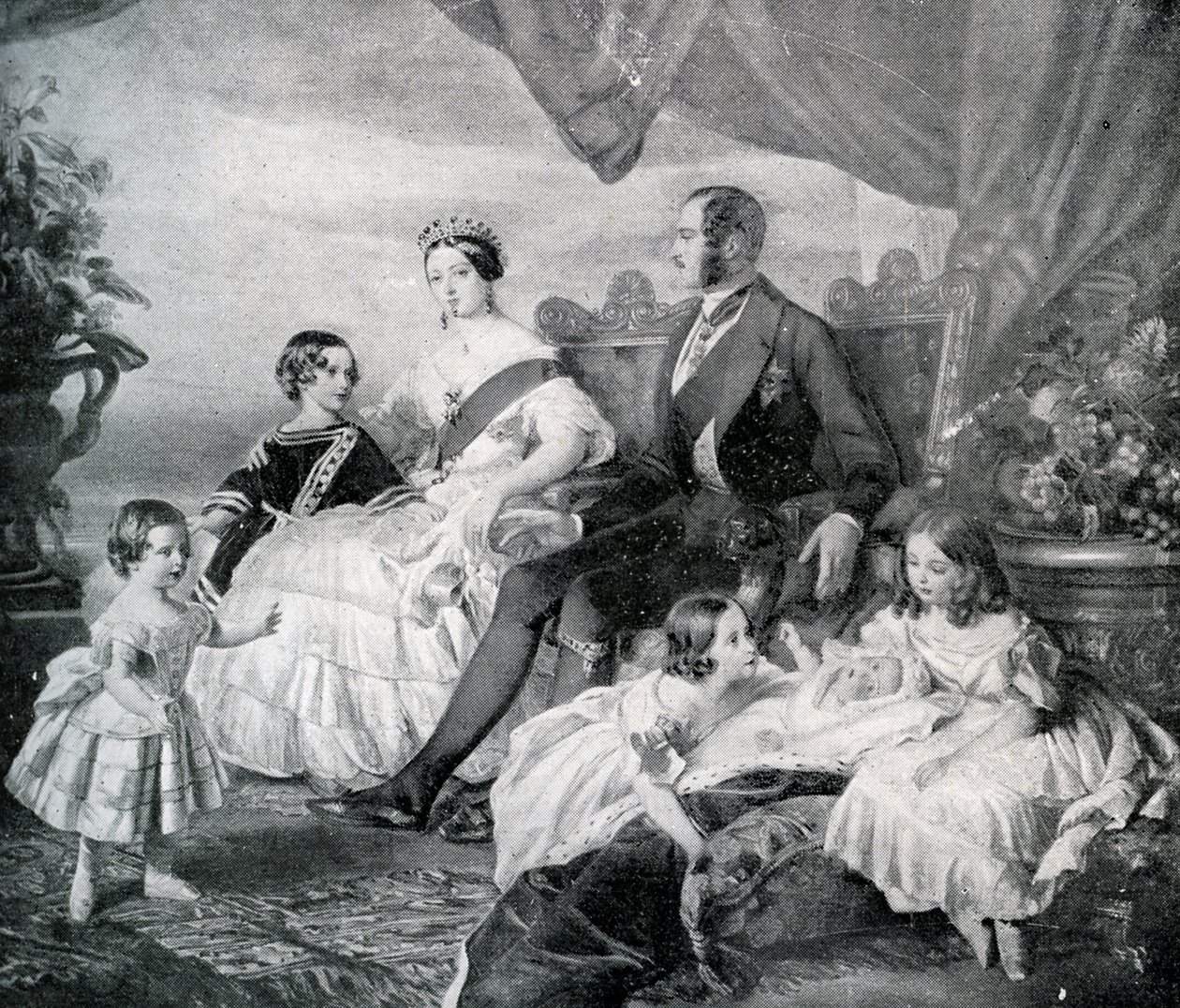 Kuningatar Victoria prinssi Albertin ja heidän lastensa kanssa (painettu) tekijältä Franz Xaver  Winterhalter (after)
