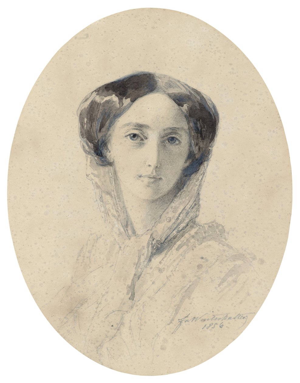 Olga Nikolaievna de Russie (1895-1918) - Muotokuva Venäjän suurherttuatar Olga Nikolajevnasta (1822-1892), Württembergin kuningatar - Winterhalter, Franz Xavier (1805-1873) - 1856 - Akvarelli ja muste paperille - 20x16 - Yksityiskokoelma tekijältä Franz Xaver Winterhalter