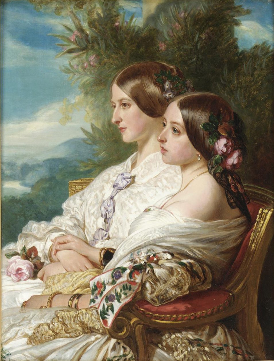Kuningatar Victoria ja hänen serkkunsa, Nemoursin herttuatar, 1852 tekijältä Franz Xaver Winterhalter