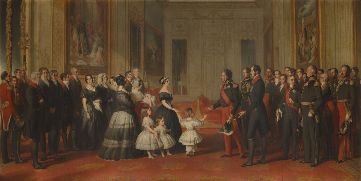 Ranskan kuninkaan Louis-Filippeen vastaanotto Windsorin linnassa 8. lokakuuta 1844. tekijältä Franz Xaver Winterhalter