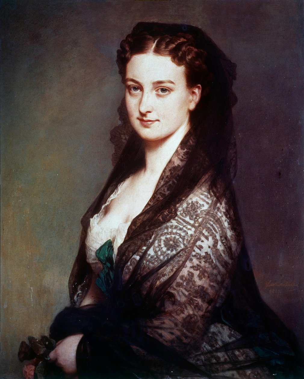 Tuntemattomalla on Franz Xavier Winterhalterin (1806-1873) mantillamaalaus. 1869. Dim. 0,80 x 0,65 m. Compiegne, linnamuseo tekijältä Franz Xaver Winterhalter