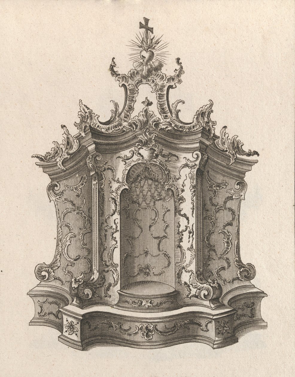 Suunnittelu tabernaakkelille, levy 1 sarjasta "Tabernaakkeli", painettu n. 1750-56. tekijältä Franz Xavier Habermann
