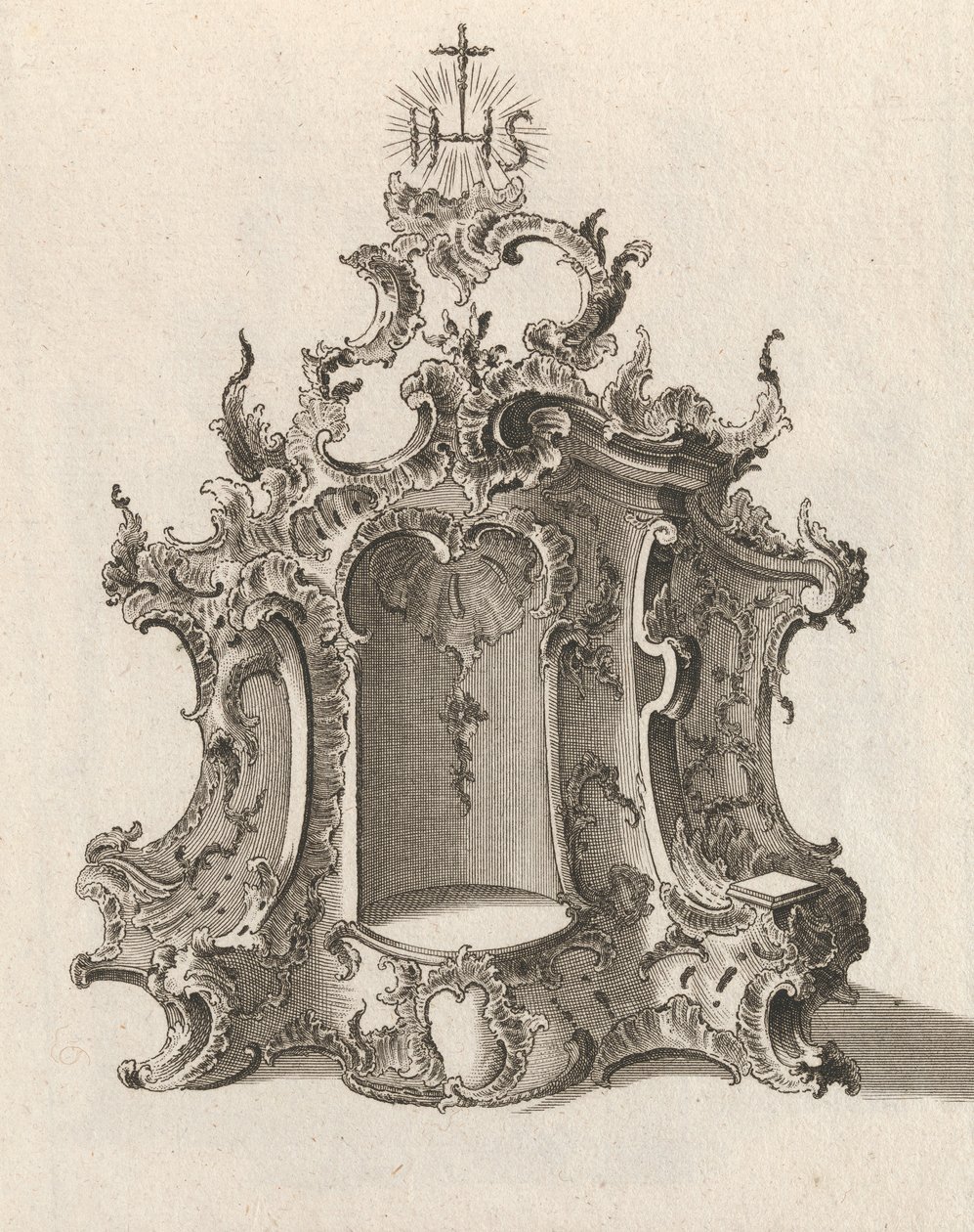 Suunnittelu tabernaakkelille, levy 4 sarjasta "Tabernaakkeli", painettu n. 1750-56. tekijältä Franz Xavier Habermann