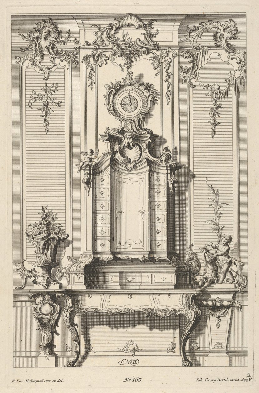 Seinän korotus sihteerin kanssa, "Työpöydät", n. 1748-70. tekijältä Franz Xavier Habermann