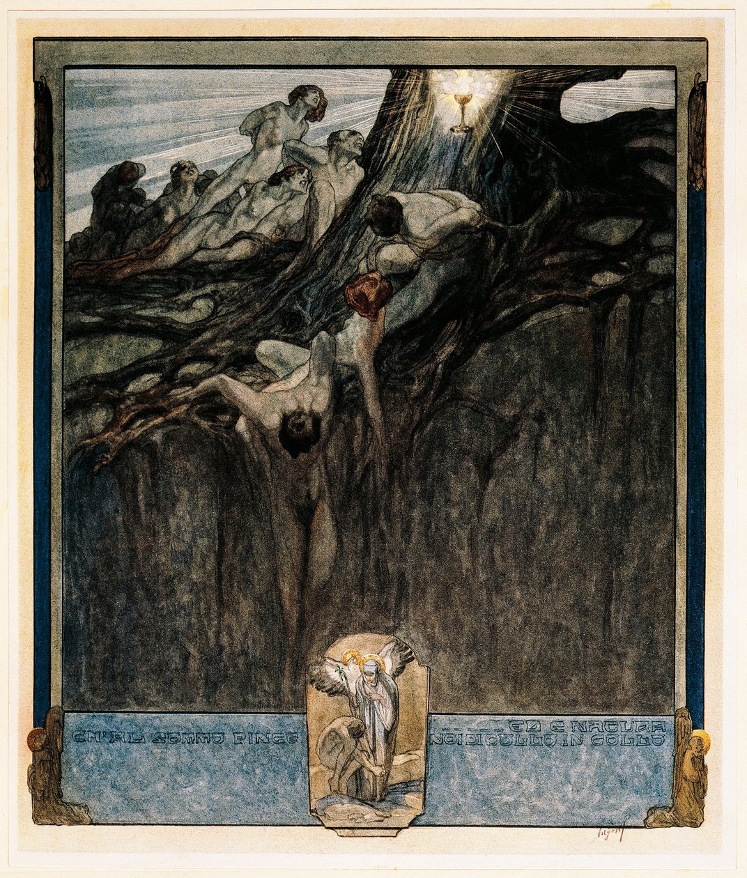 Itävalta, Wien, kuvitus Dante Alighierin jumalallisesta komediasta (Taivas, laulu IV), kirjoittanut Franz von Bayros tekijältä Franz von (1866 1924) Bayros