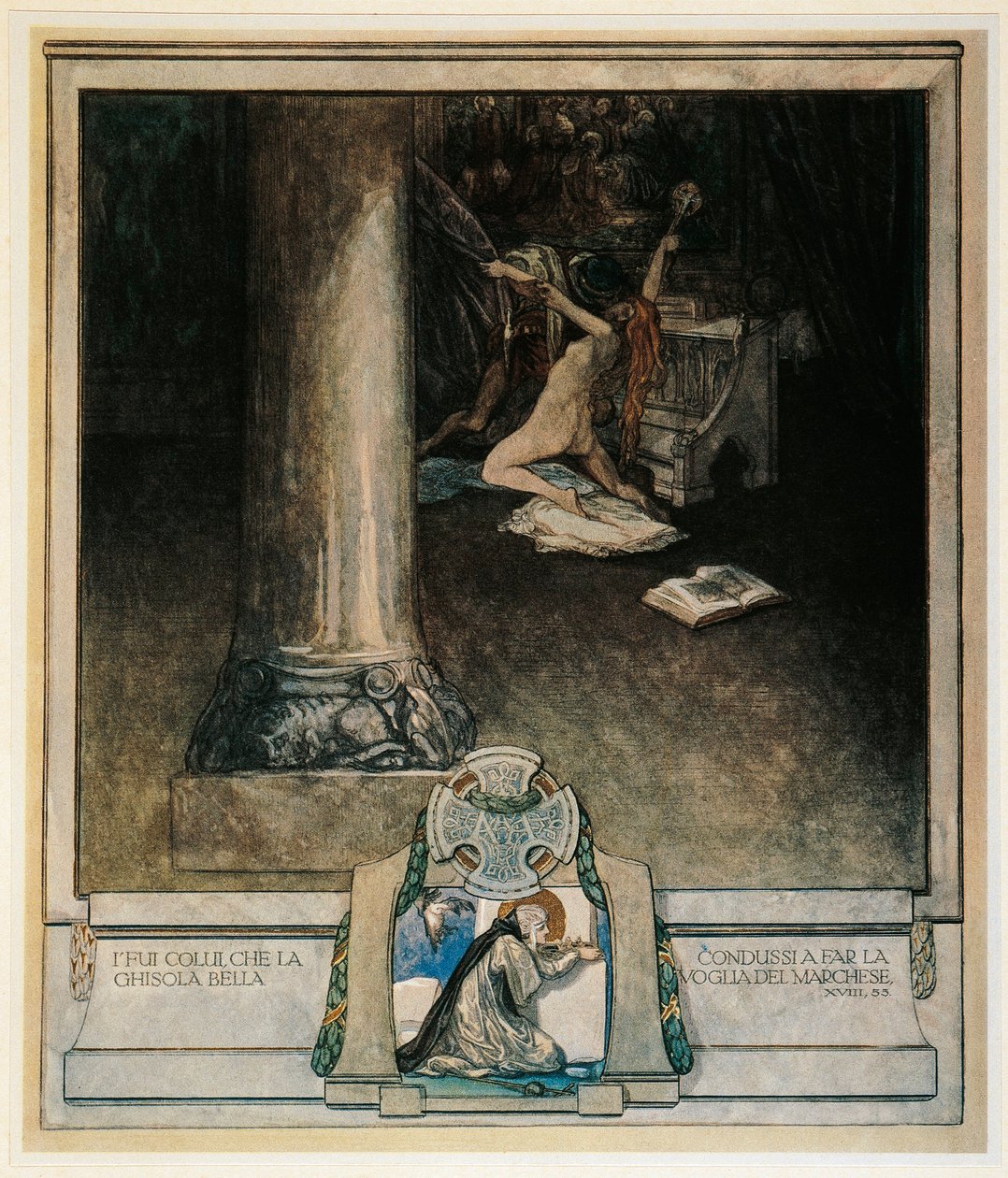 Itävalta, Wien, kuvitus Dante Alighierin jumalallisesta komediasta (Helvetti, laulu XVIII), Franz von Bayros tekijältä Franz von (1866 1924) Bayros