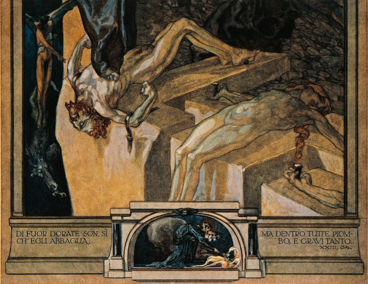 Itävalta, Wien, kuvitus Dante Alighierin jumalallisesta komediasta (Helvetti, laulu XXII), kirjoittanut Franz von Bayros, yksityiskohta tekijältä Franz von Bayros (1866 1924)