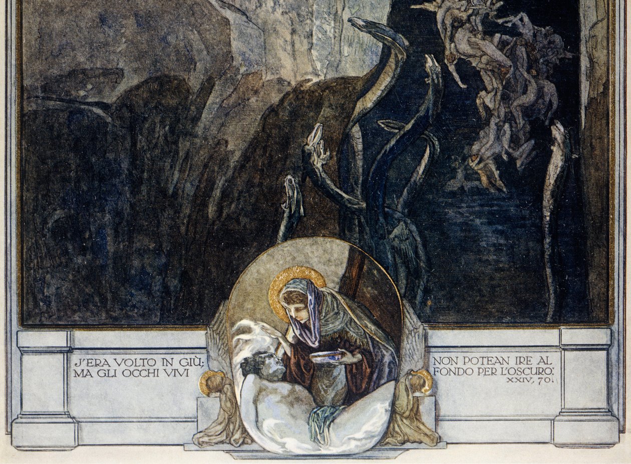 Itävalta, Wien, kuvitus Dante Alighierin jumalallisesta komediasta (Helvetti, laulu XXIV), kirjoittanut Franz von Bayros, yksityiskohta tekijältä Franz von (1866 1924) Bayros