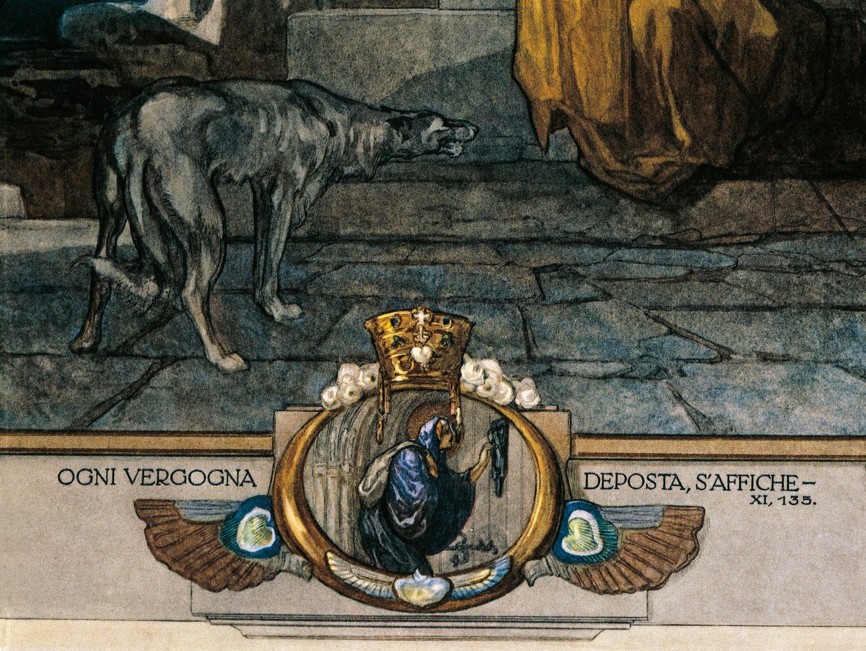Itävalta, Wien, kuvitus Dante Alighierin jumalallisesta komediasta (Purgatory, laulu XI), kirjoittanut Franz von Bayros, yksityiskohta tekijältä Franz von (1866 1924) Bayros