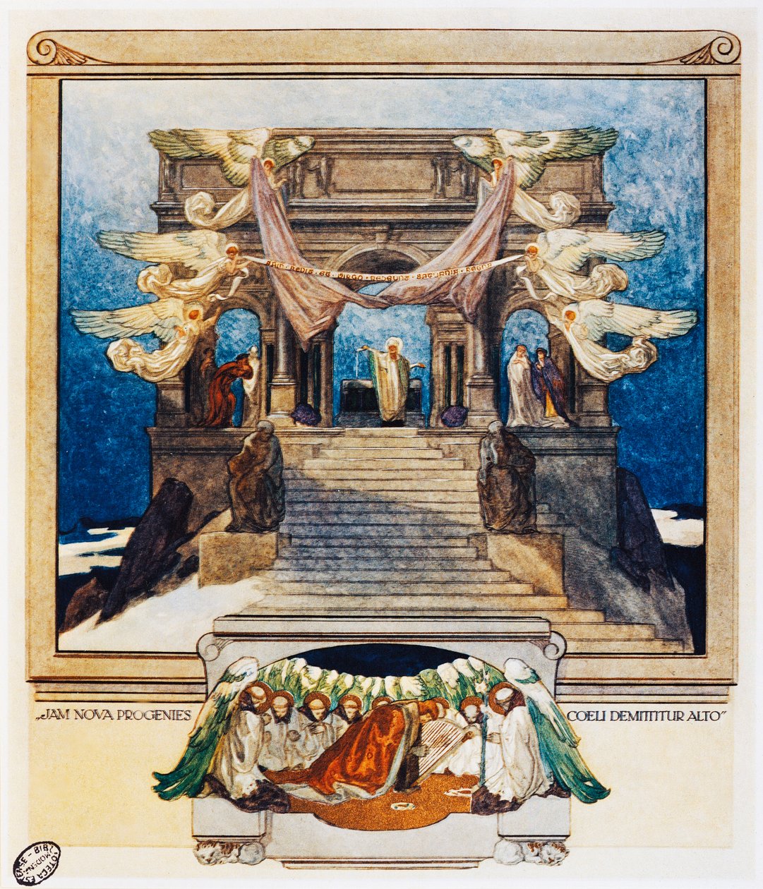 Ja uusia jälkeläisiä laskeutuu taivaasta, säe 72, Purgatorio, Canto XXII, jumalallinen näytelmä, Dante Alighieri (1265-1325), kuvitus Franz Von Bayros (1866-1924), Wien tekijältä Franz von  Bayros