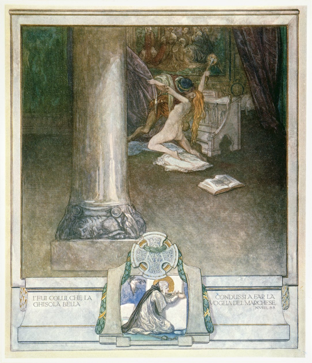 Kuvitus Danten jumalallisesta komediasta, Inferno, XVIII: 55 tekijältä Franz von Bayros (1866 1924)