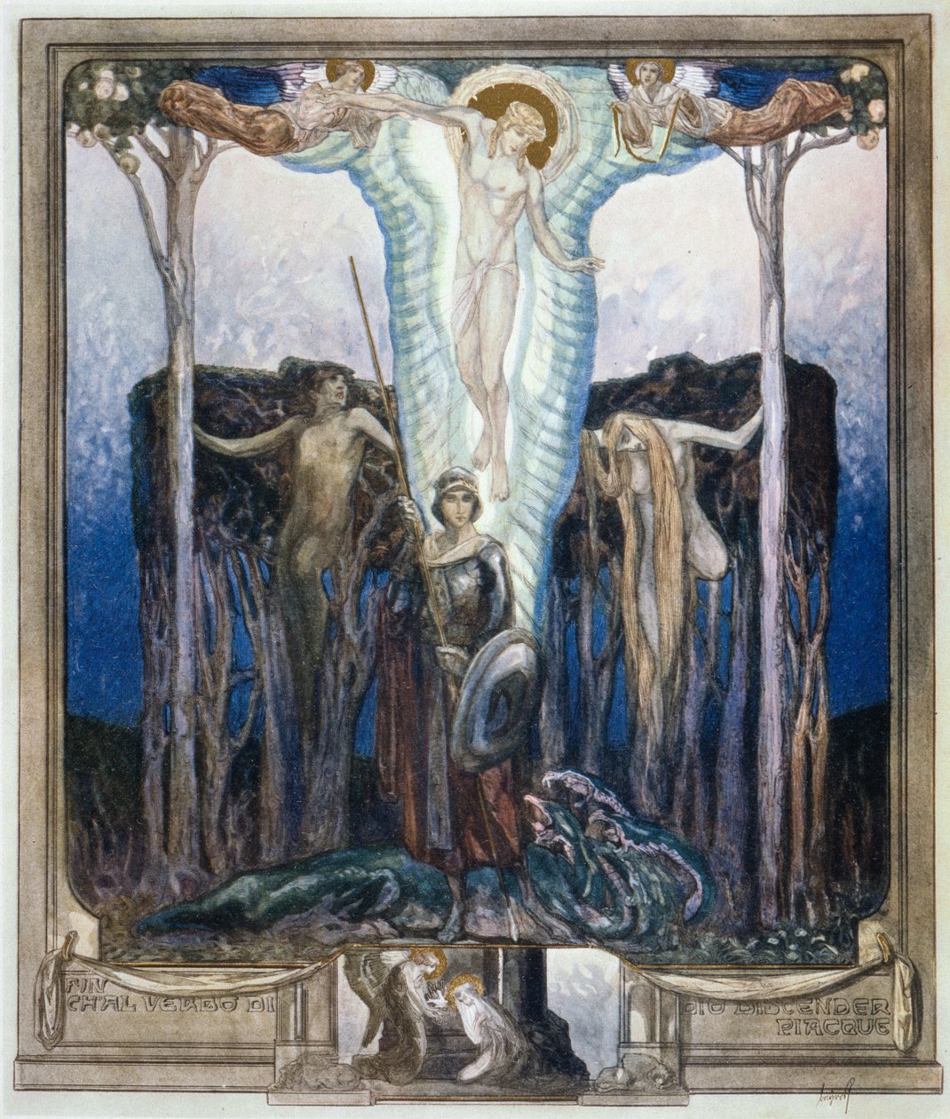 Kuvitus Danten jumalallisesta komediasta, Paradise, Canto VII tekijältä Franz von Bayros (1866 1924)