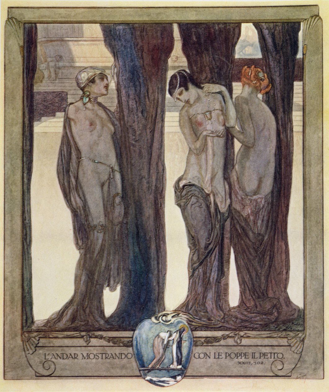 Kuvitus Danten jumalallisesta komediasta, Kiirastule, Canto XXIII. 102 tekijältä Franz von Bayros (1866 1924)