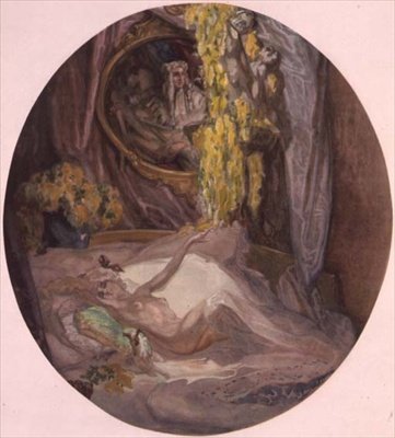 Nainen sängyssä tekijältä Franz von Bayros (1866 1924)