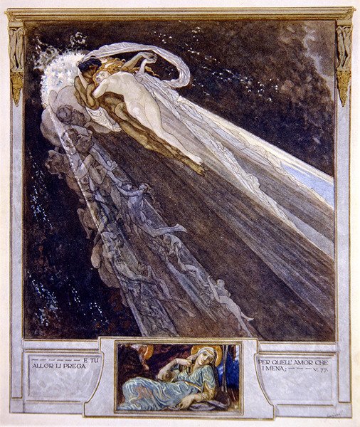 Kuvitus Danten jumalallisesta komediasta, Inferno, Canto V. 77, 1921 (wc paperilla) tekijältä Franz von Bayros