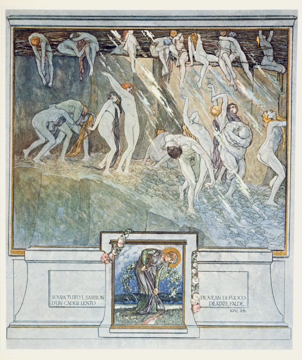 Kuvitus Danten jumalallisesta komediasta, Inferno, Canto XIV. 28, 1921 (wc paperilla) tekijältä Franz von Bayros