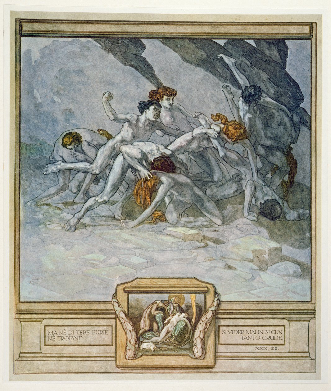 Kuvitus Danten jumalallisesta komediasta, Inferno, Canto XXX: 22, 1921 tekijältä Franz von Bayros