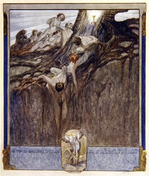 Kuvitus Danten jumalallisesta komediasta, Paradiso, Canto IV, 1921 (wc paperilla) tekijältä Franz von Bayros